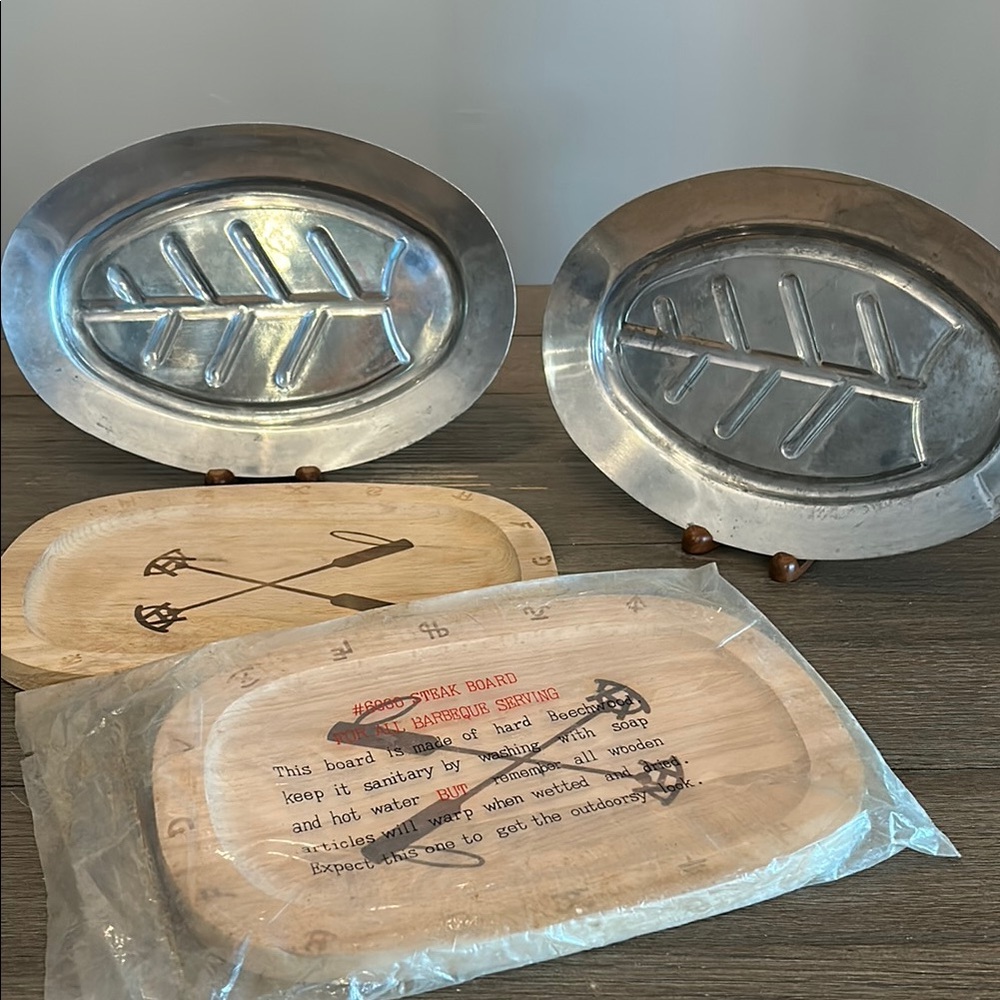 Vintage MCM sizzling steak serving platters Fred Roberts branding iron boards Pr